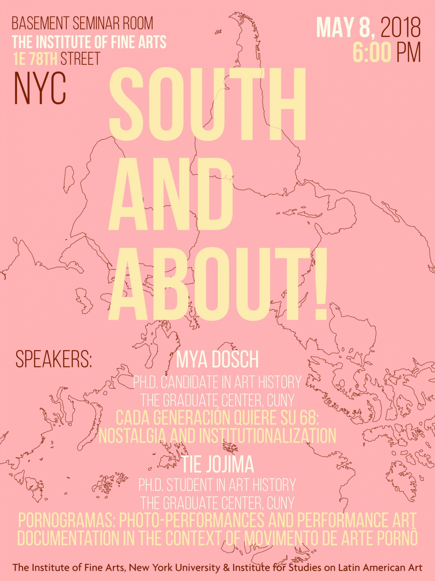 South and About event poster, Mya Dosch and Tie Jojima, May 8, 2018