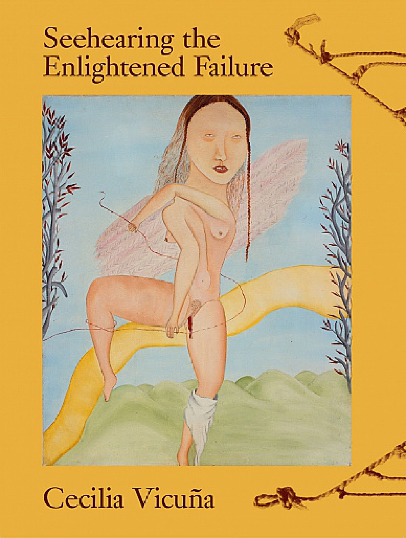 Book cover featuring image by Cecilia Vicuña showing a fairy-like figure, nude, with apparent menstrual blood.
