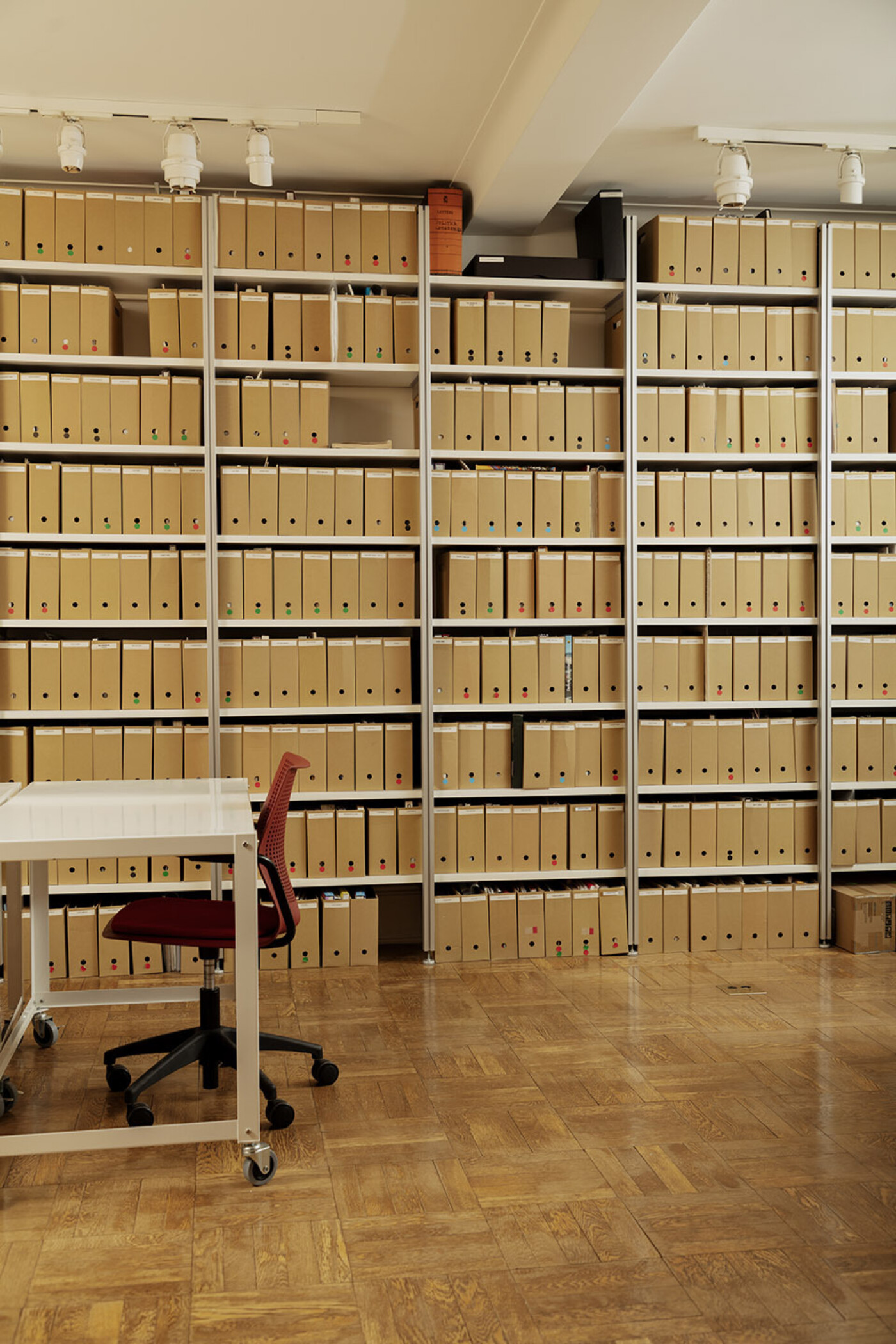 Color photograph of the archive and library at the ISLAA space